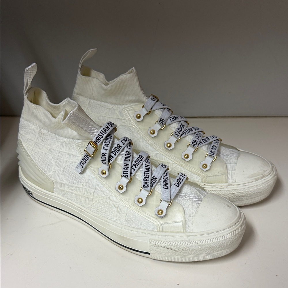 Dior White High-Top Sneakers with Branded Laces